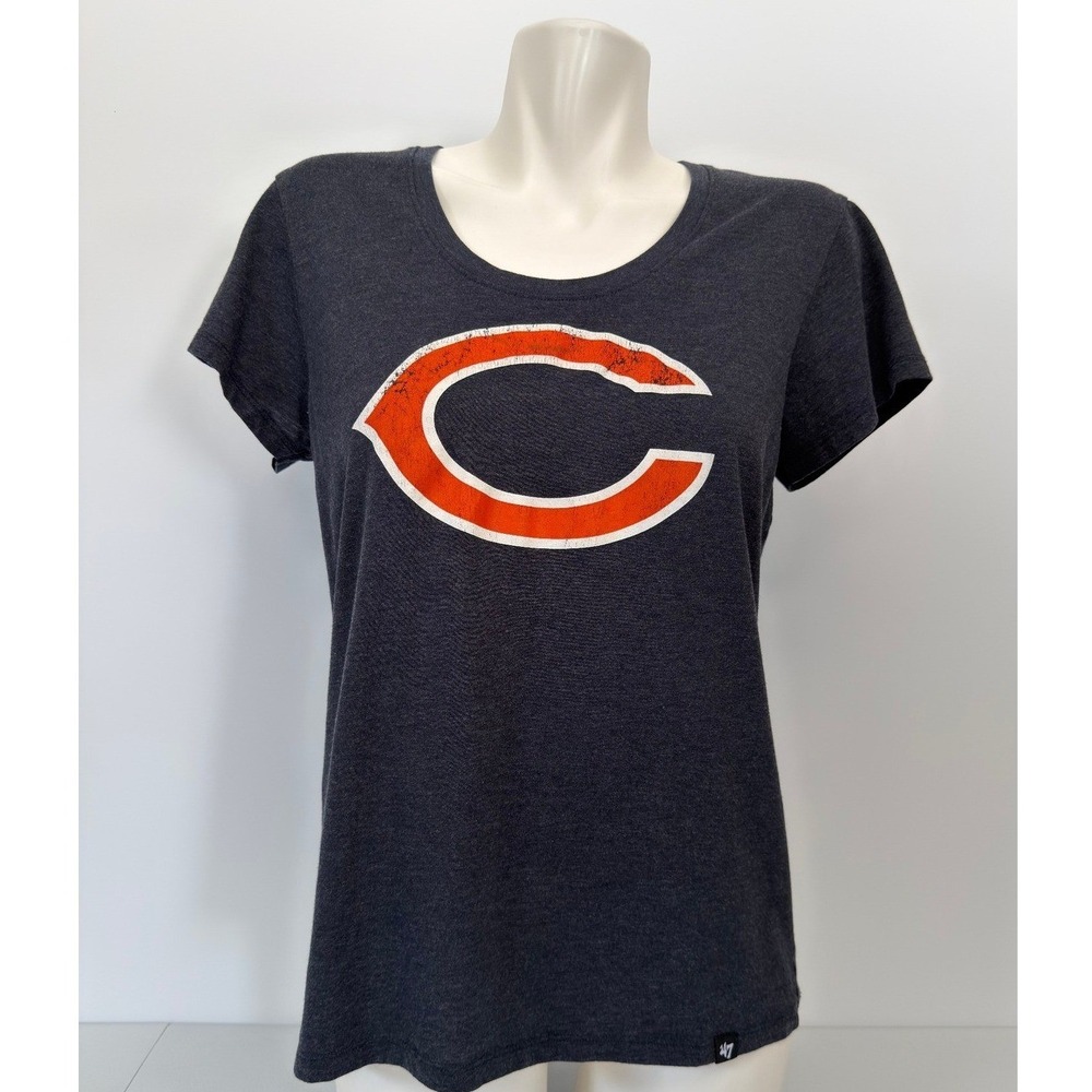 47 Brand Chicago Bears Womens T-Shirt Charcoal Heather NFL Graphic Tee L